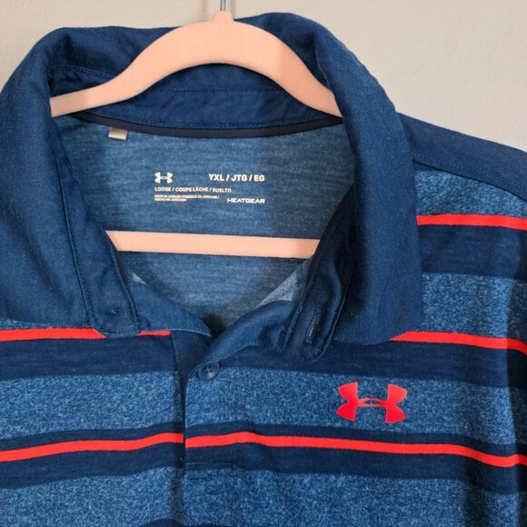 EUC Under Armour Loose Fit Heat Gear Striped Polo - Picture 3 of 3